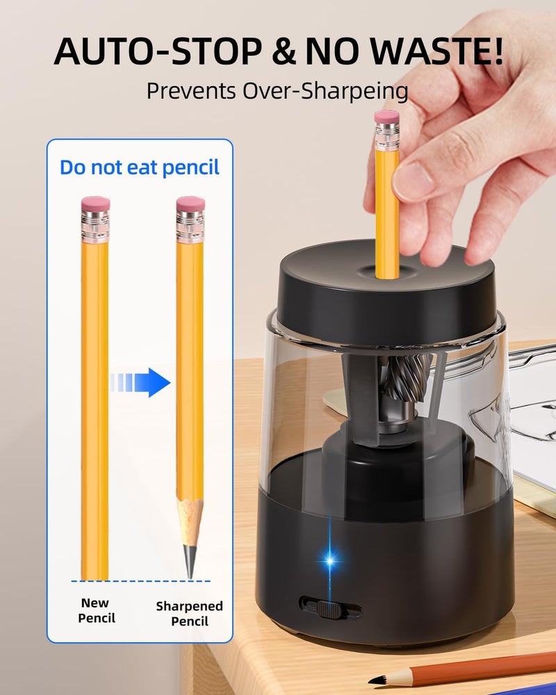 Zmol Electric Pencil Sharpener, Automatic Pencil Sharpeners Kids, Battery Rechargeable Pencil Sharpeners for Colored Pencils, Auto Stop, Suitable for No.2(6-8mm), School/Home - Image 5